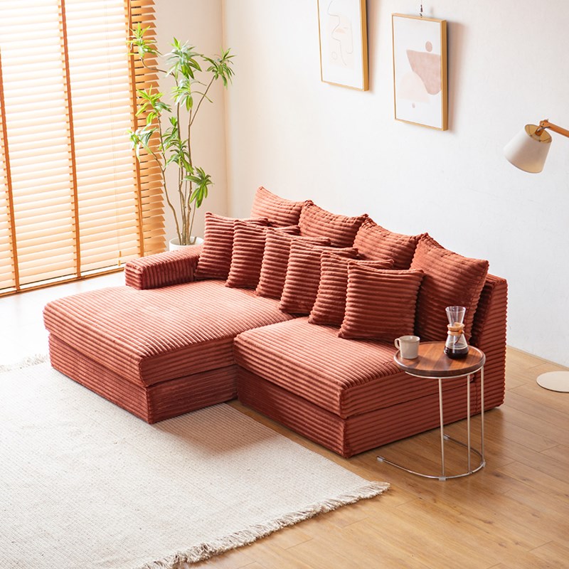 Cardiff canapé d'angle 2-3 places assise profonde en velours côtelé terracotta
