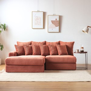 Cardiff canapé d'angle 2-3 places assise profonde en velours côtelé terracotta