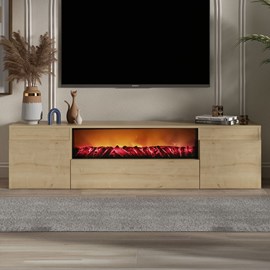 Pyro meuble tv avec cheminée led 180cm aspect bois