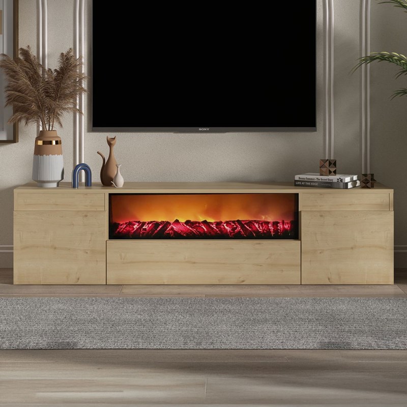 Pyro meuble tv avec cheminée led 180cm aspect bois