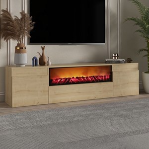 Pyro meuble tv avec cheminée led 180cm aspect bois