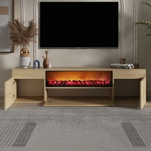 Pyro meuble tv avec cheminée led 180cm aspect bois