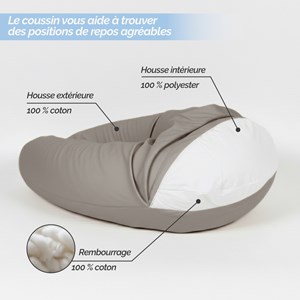 Coussin de grossesse, déhoussable gris