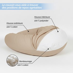 Coussin de grossesse, déhoussable Beige