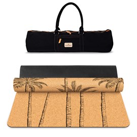 Tapis de yoga liège & caoutchouc naturel antidérapant royal palm avec sangle+sac