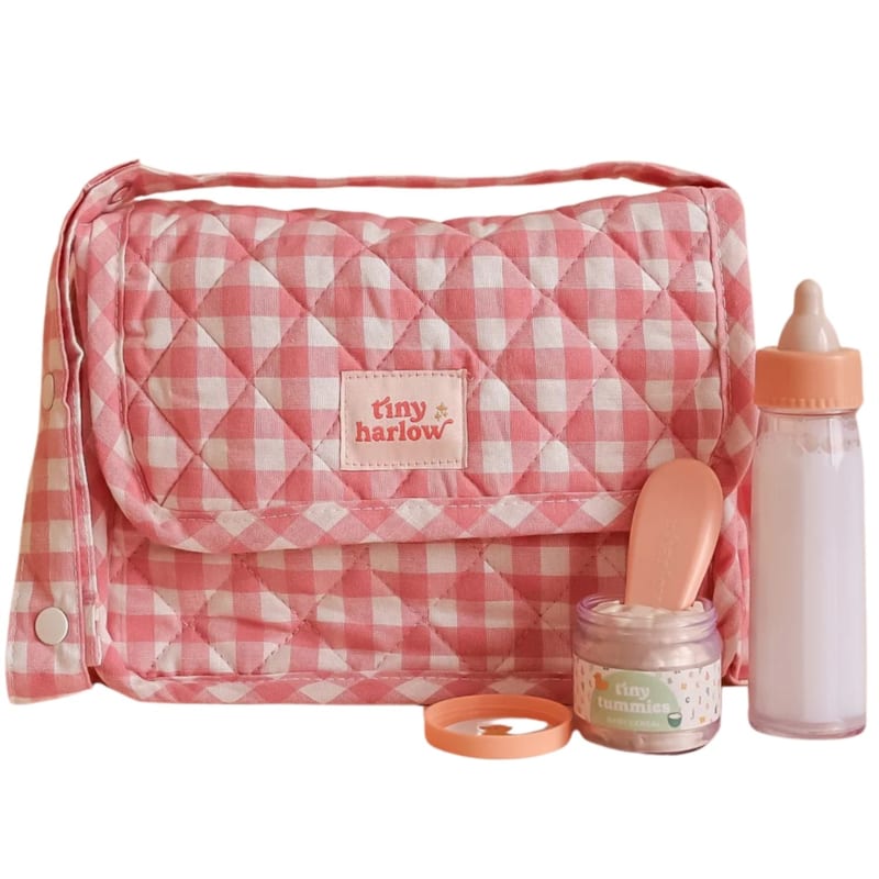 Sac à langer pour poupée avec accessoires vichy