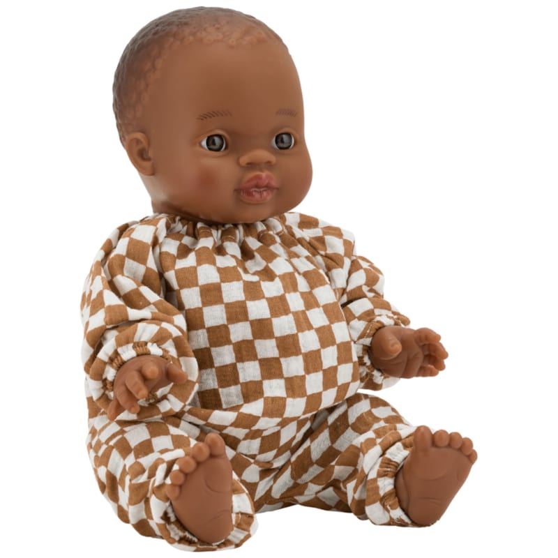 Poupée sacha avec tenue sans col gaze damier