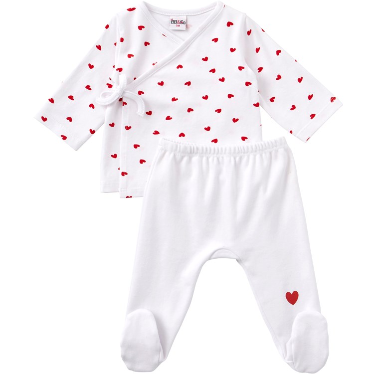 Ensemble cache-coeur + pantalon à pied mon petit coeur (3 mois)