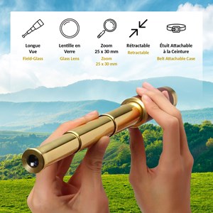 Monoculaire télescopique x25 lentille 30 mm effet cuir nature