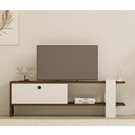Loom meuble tv bois et blanc avec rangement 120 cm