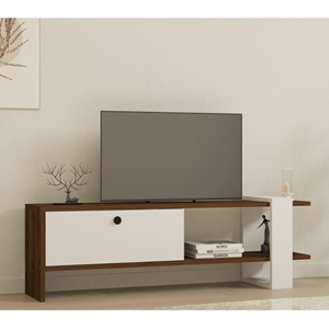 Loom meuble tv bois et blanc avec rangement 120 cm