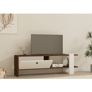 Loom meuble tv bois et blanc avec rangement 120 cm