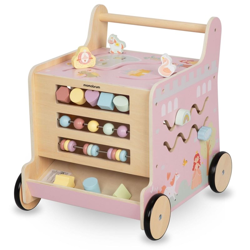 Trotteur bébé en bois avec centre d'activités montessori, trieur, boulier