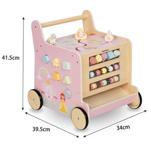 Trotteur bébé en bois avec centre d'activités montessori, trieur, boulier