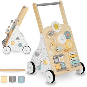 Trotteur bébé en bois avec tableau de manipulation - jouet d'e´veil bébé