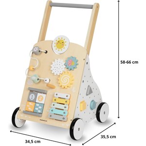 Trotteur bébé en bois avec tableau de manipulation - jouet d'e´veil bébé