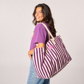 Sac cabas en coton biologique rayé violet et écru