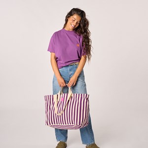Sac cabas en coton biologique rayé violet et écru