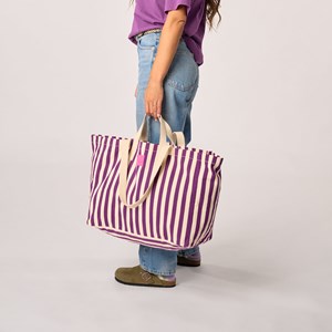 Sac cabas en coton biologique rayé violet et écru