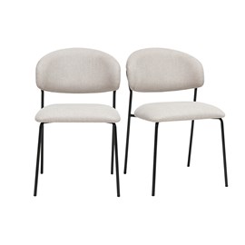 Chaises en tissu effet velours texturé beige et métal noir (lot de 2) benta