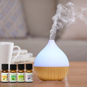 Diffuseur d'arôme leo + 4 huiles essentielles – bien-être & respiratoire