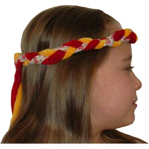 Couronne tressée jaune & rouge & fleurs