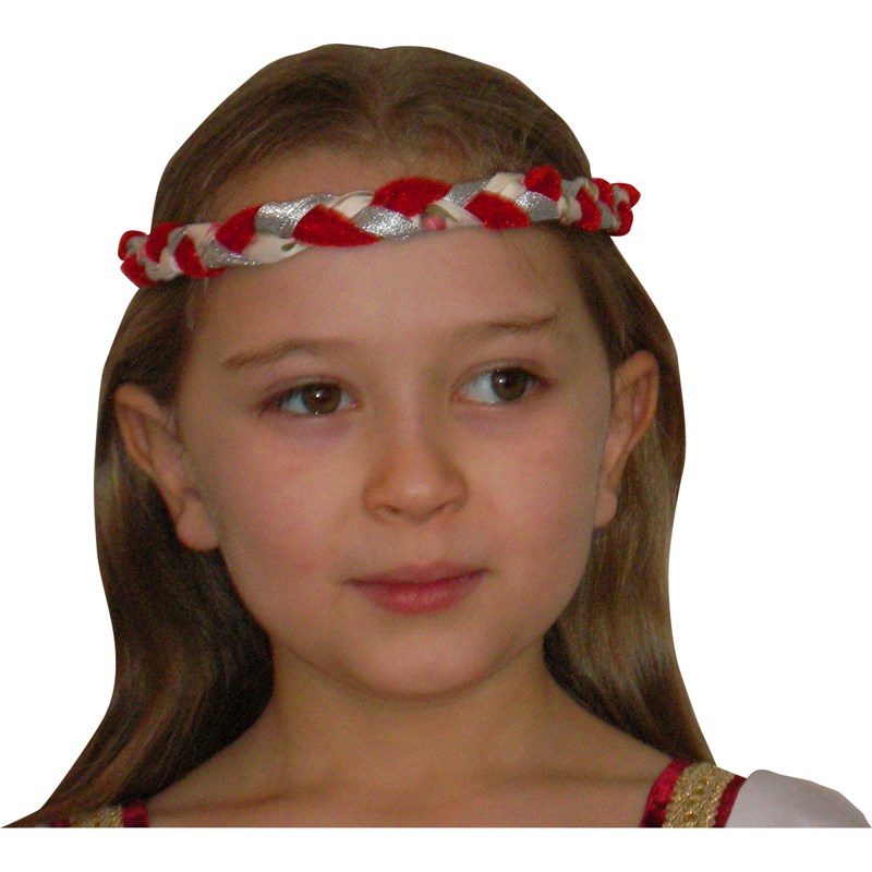 Couronne tressée argent&nbsp;rouge&nbsp;fleurs