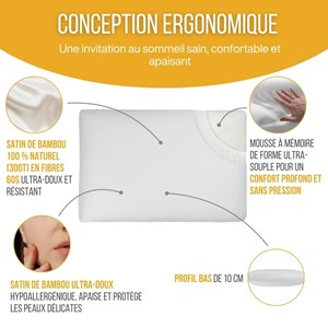 Oreiller bambousatiné peaux sensibles