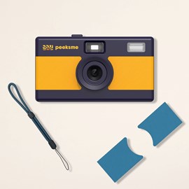 Appareil photo peeksme jaune + 1 paire de clips bleu + 1 lanière bleue