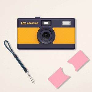 Appareil photo peeksme jaune + 1 paire de clips rose + 1 lanière bleue