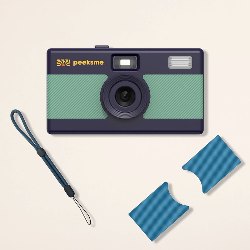 Appareil photo peeksme vert + 1 paire de clips bleu + 1 lanière bleue