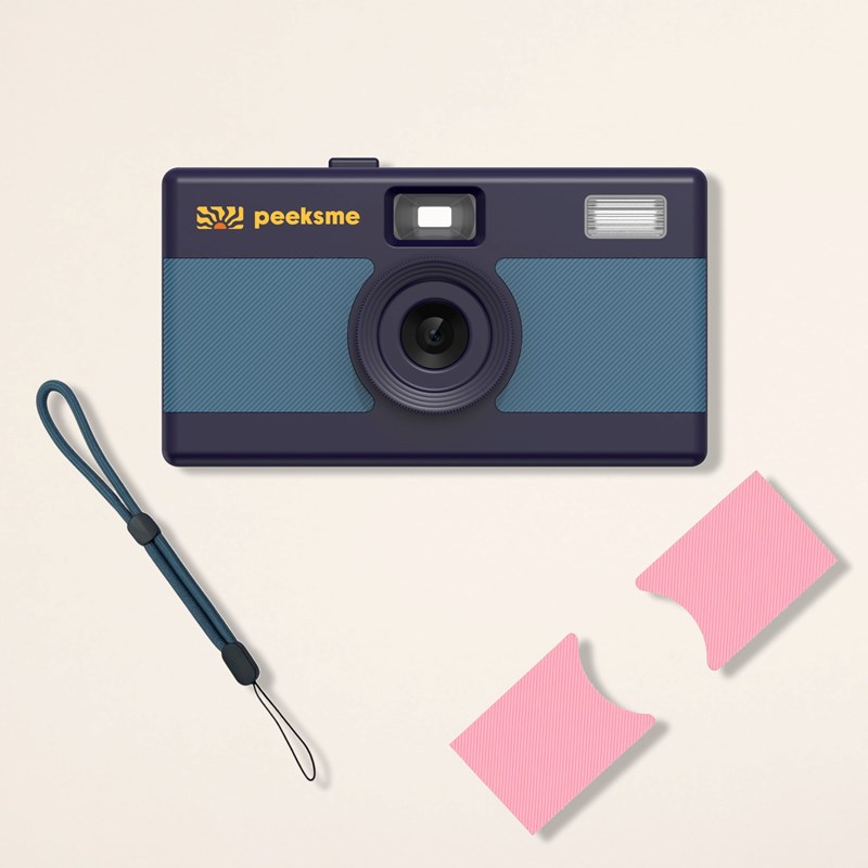Appareil photo peeksme bleu + 1 paire de clips rose + 1 lanière bleue
