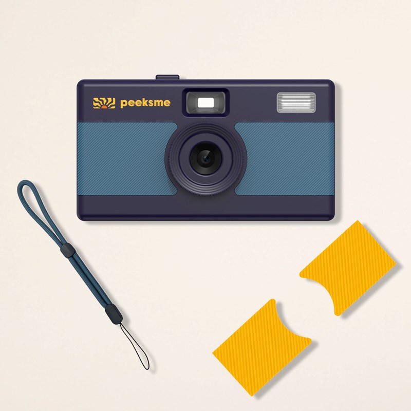 Appareil photo peeksme bleu + 1 paire de clips jaune + 1 lanière bleue