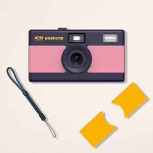 Appareil photo peeksme rose + 1 paire de clips jaune + 1 lanière bleue