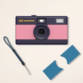 Appareil photo peeksme rose + 1 paire de clips bleu + 1 lanière bleue