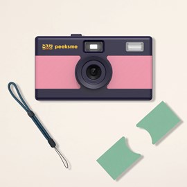 Appareil photo peeksme rose + 1 paire de clips vert + 1 lanière bleue