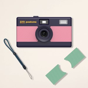 Appareil photo peeksme rose + 1 paire de clips vert + 1 lanière bleue