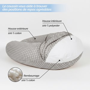 Coussin de grossesse, déhoussable Gris et blanc