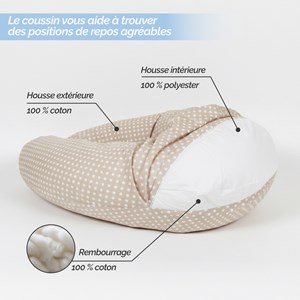 Coussin de grossesse, déhoussable Beige et blanc