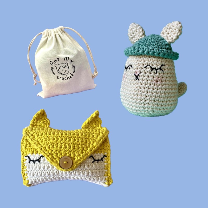 Kit de crochet : 2 kits le chat et la pochette renard