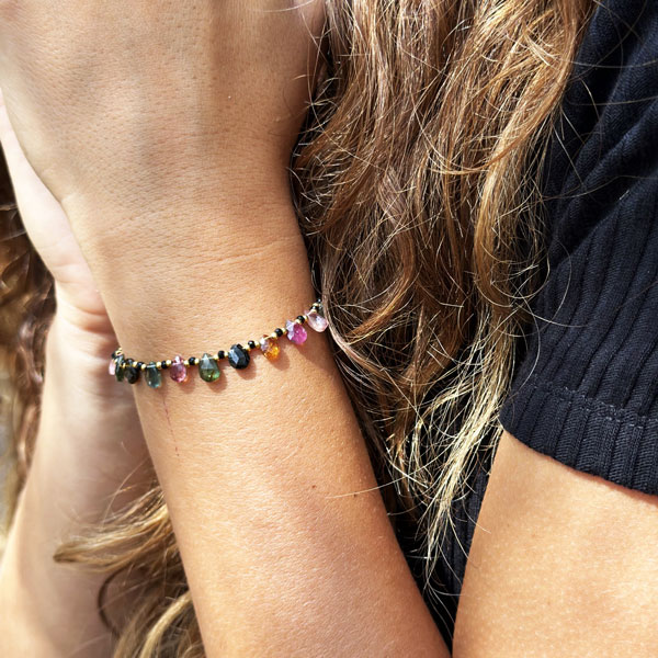 Bracelet Pierre Tourmaline Multicolore | Bijou Naturel Énergétique | Style Élégant & Unique