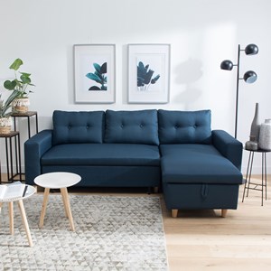 Canapé d'angle convertible wade 3 places bleu