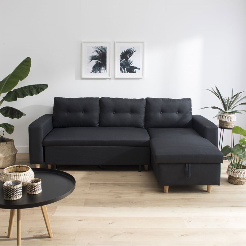 Canapé d'angle convertible wade 3 places gris anthracite