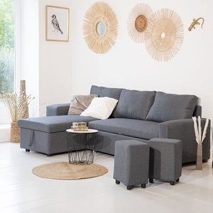 Canapé d'angle convertible tony 3 places gris chiné