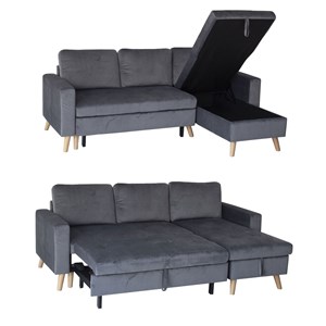 Canapé d'angle convertible james 3 places en velours gris
