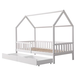 Lit cabane pour enfant 190x90cm blanc avec tiroirs marceau