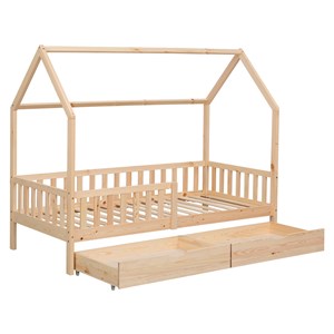 Lit cabane pour enfant 190x90cm en bois avec tiroirs marceau