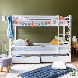 Lits superposés pour enfants 190x90cm blanc avec tiroirs ambre