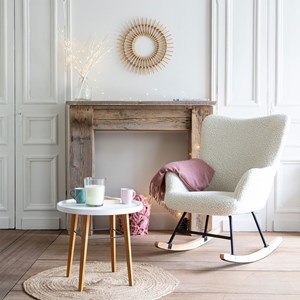 Fauteuil à bascule en tissu bouclette écru kaira