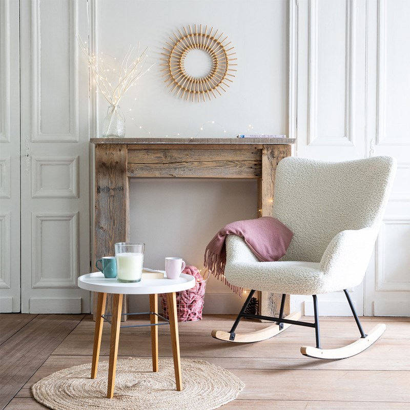 Fauteuil à bascule en tissu bouclette écru kaira